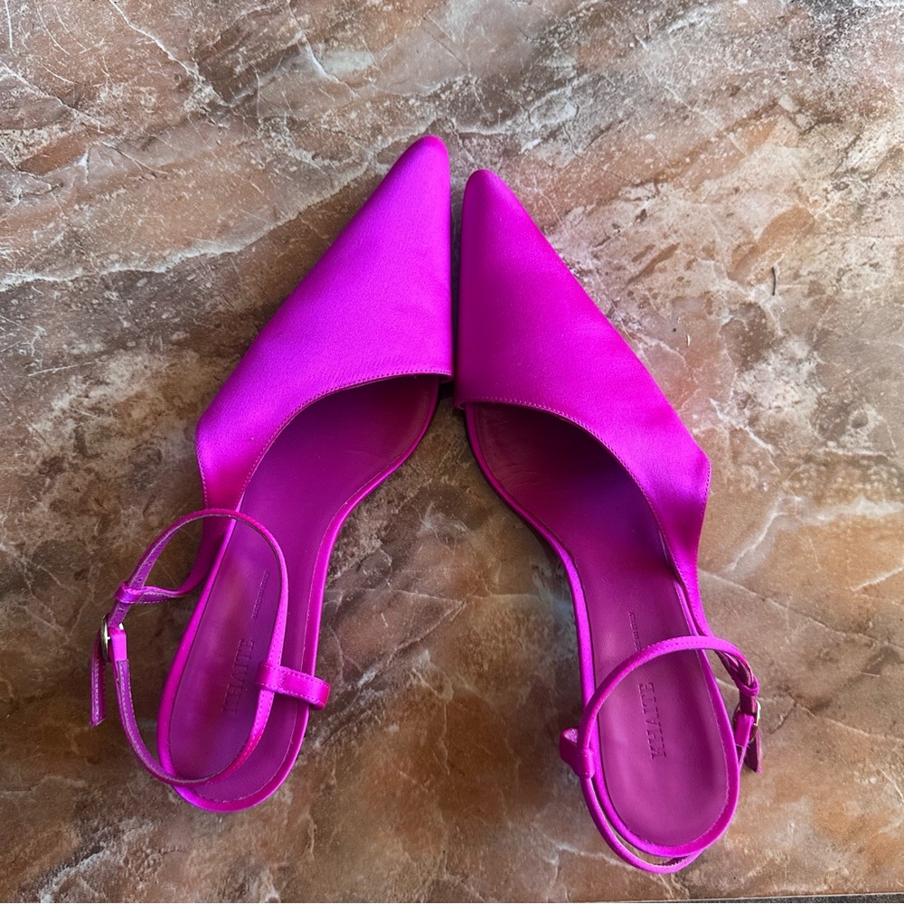 Khaite Kitten Heel Satin Fuchsia Pink Slingback Pumps